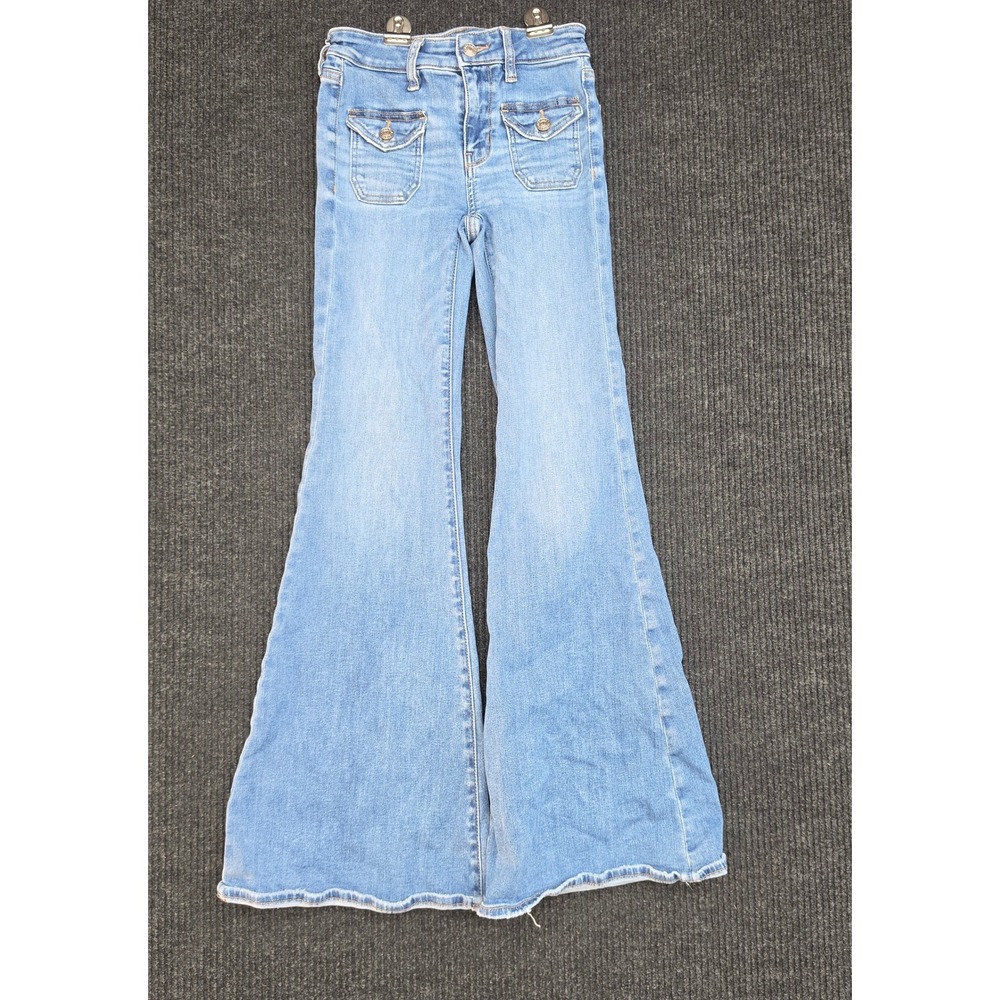 American Eagle Festival Flare Jeans Light Wash Blue High Rise 00 Regular
